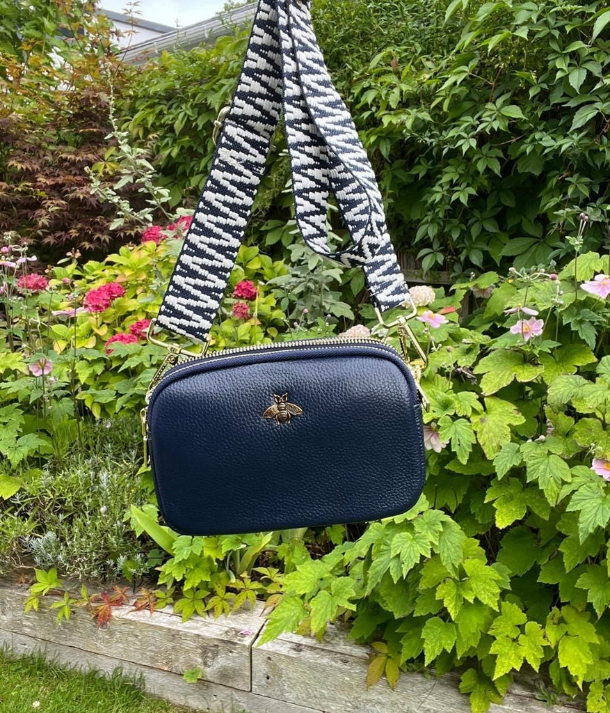 Navy Luxury Leather Crossbody Camera Bag Highstreet Outlet UK