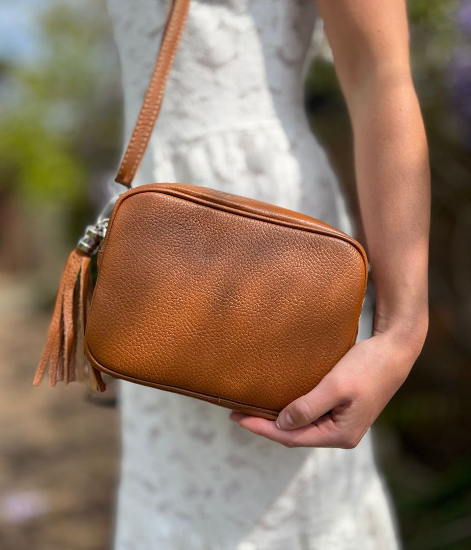 Chestnut Leather Tassel Camera Bag