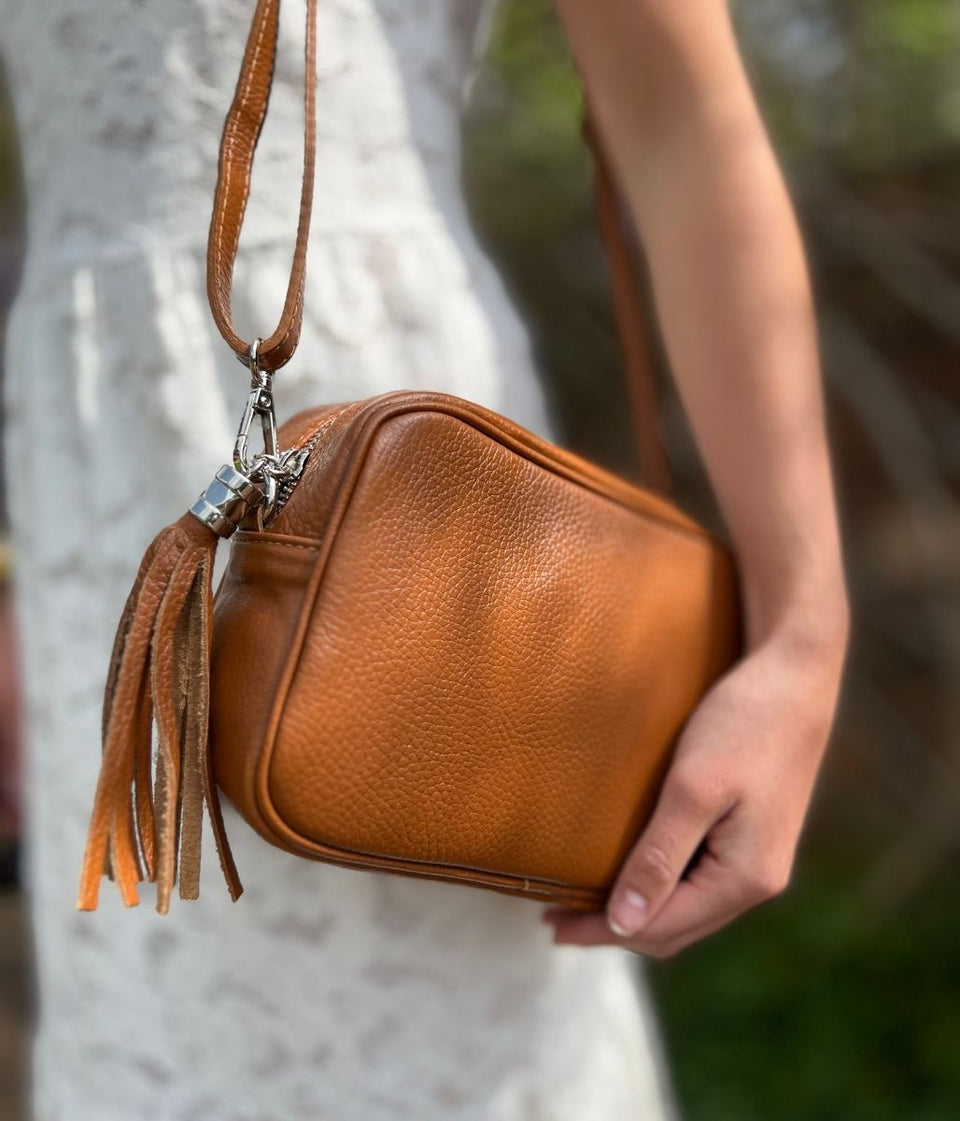 Chestnut Leather Tassel Camera Bag