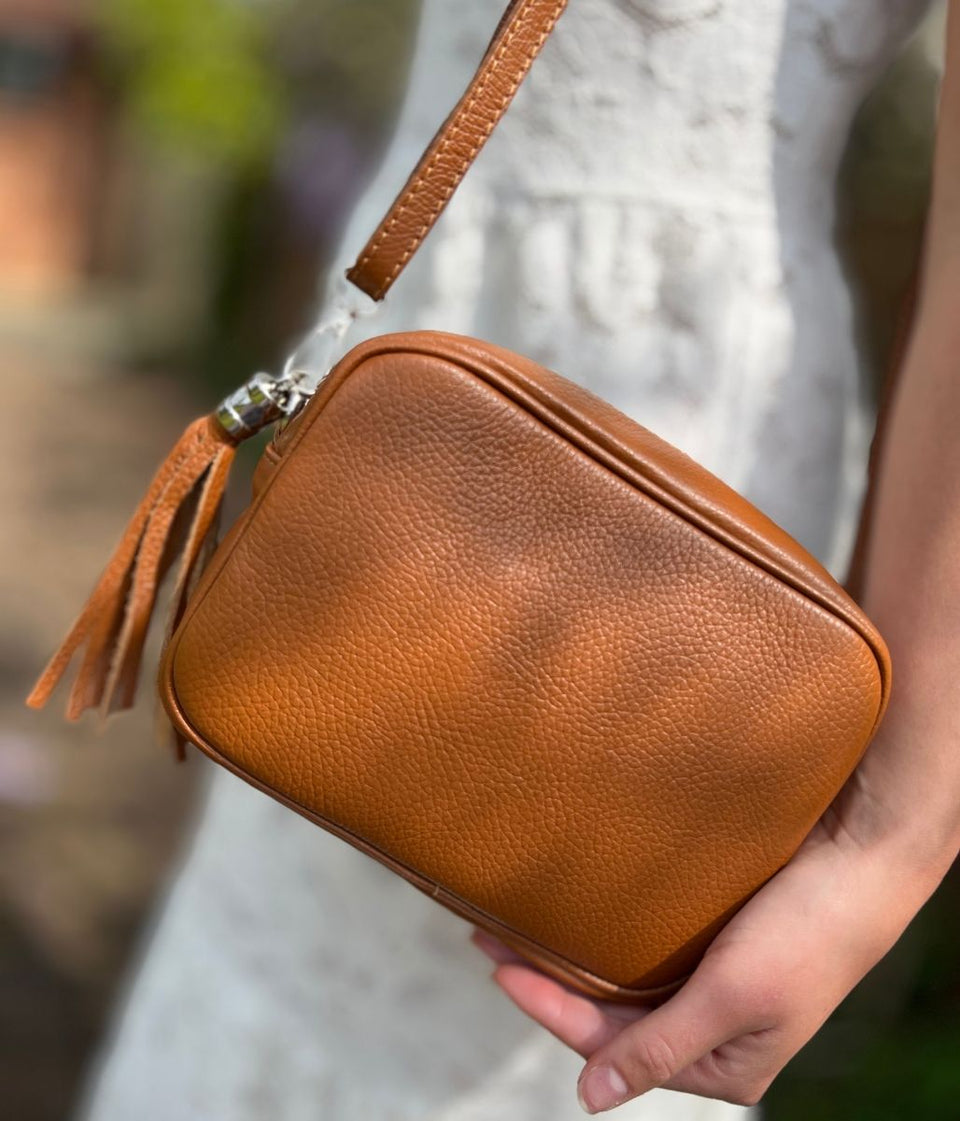 Chestnut Leather Tassel Camera Bag
