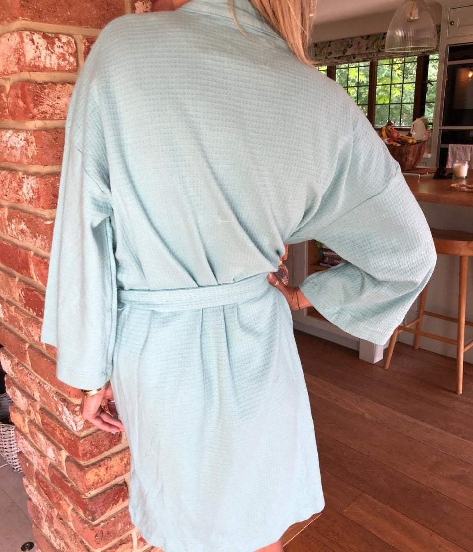 Blue Cotton Waffle Bath Robe