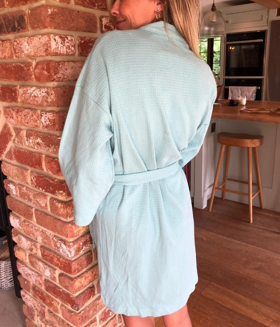 Blue Cotton Waffle Bath Robe