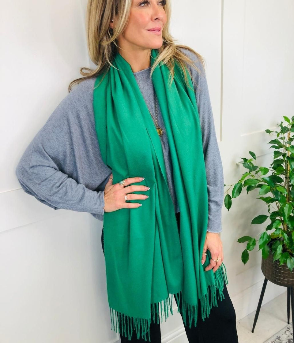 Green Plain Wool Blend Scarf