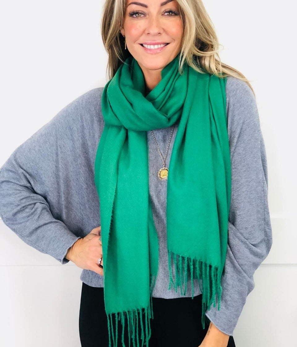 Green Plain Wool Blend Scarf