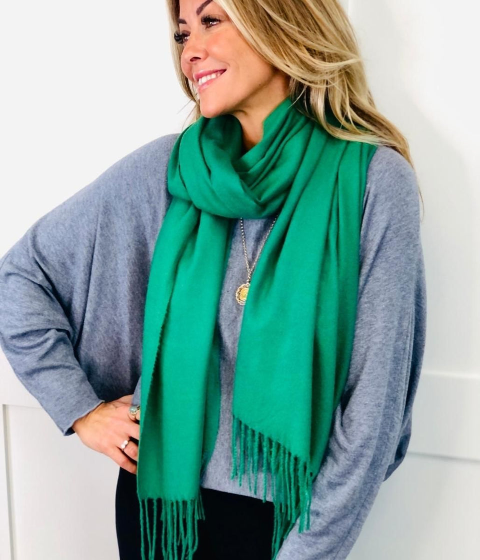 Green Plain Wool Blend Scarf