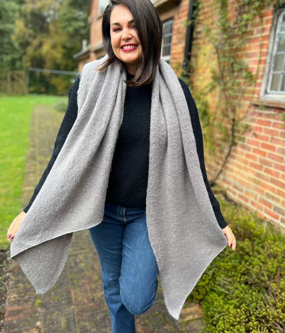 Grey Lucy Boucle Wool Blend Scarf