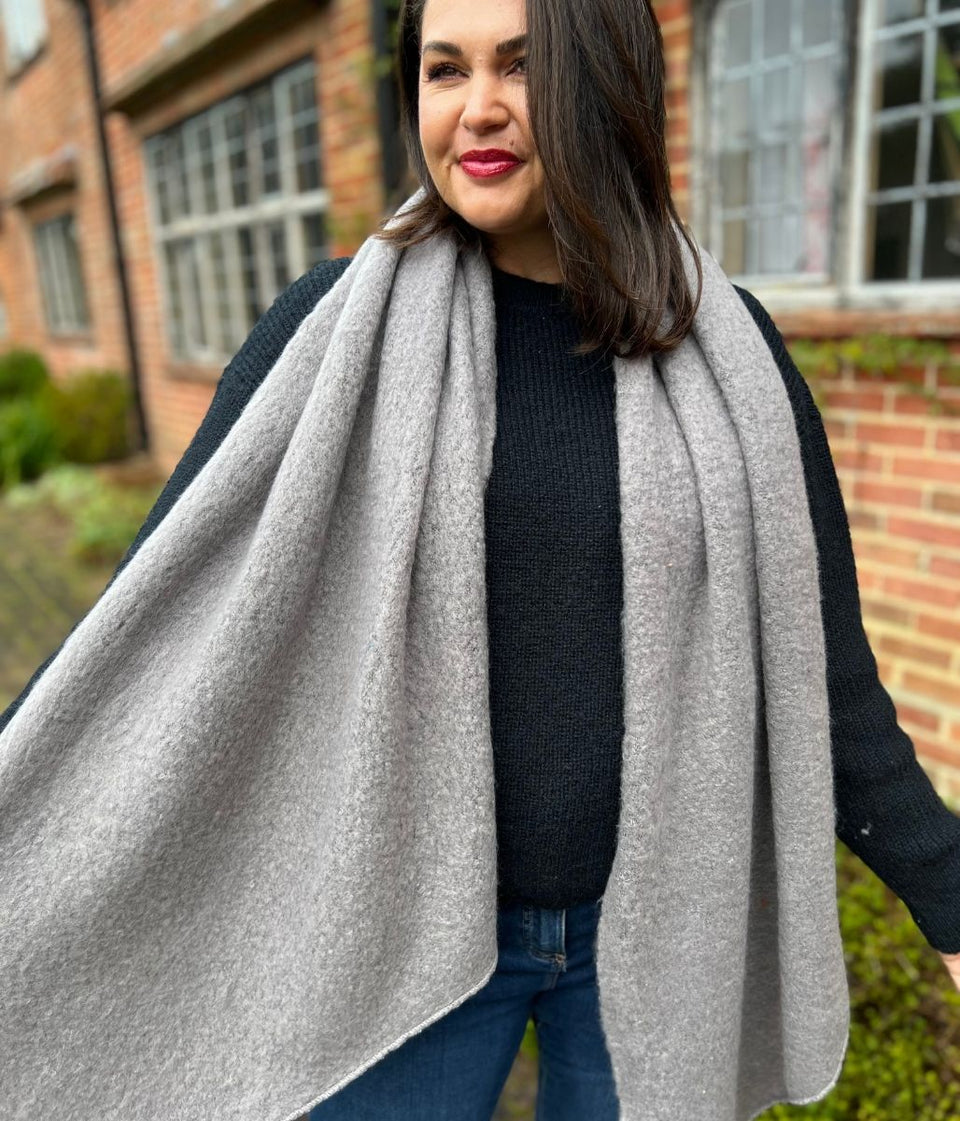 Grey Lucy Boucle Wool Blend Scarf