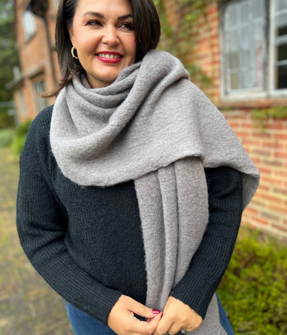 Grey Lucy Boucle Wool Blend Scarf