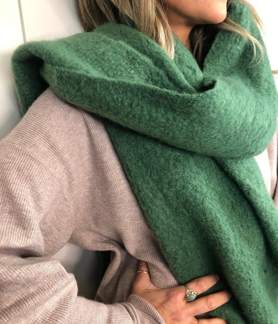 Green Lucy Boucle Wool Blend Scarf