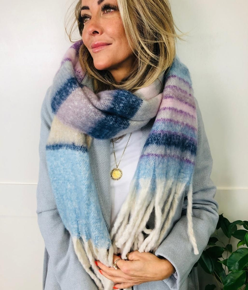 Blue Cleo Blanket Tassel Scarf