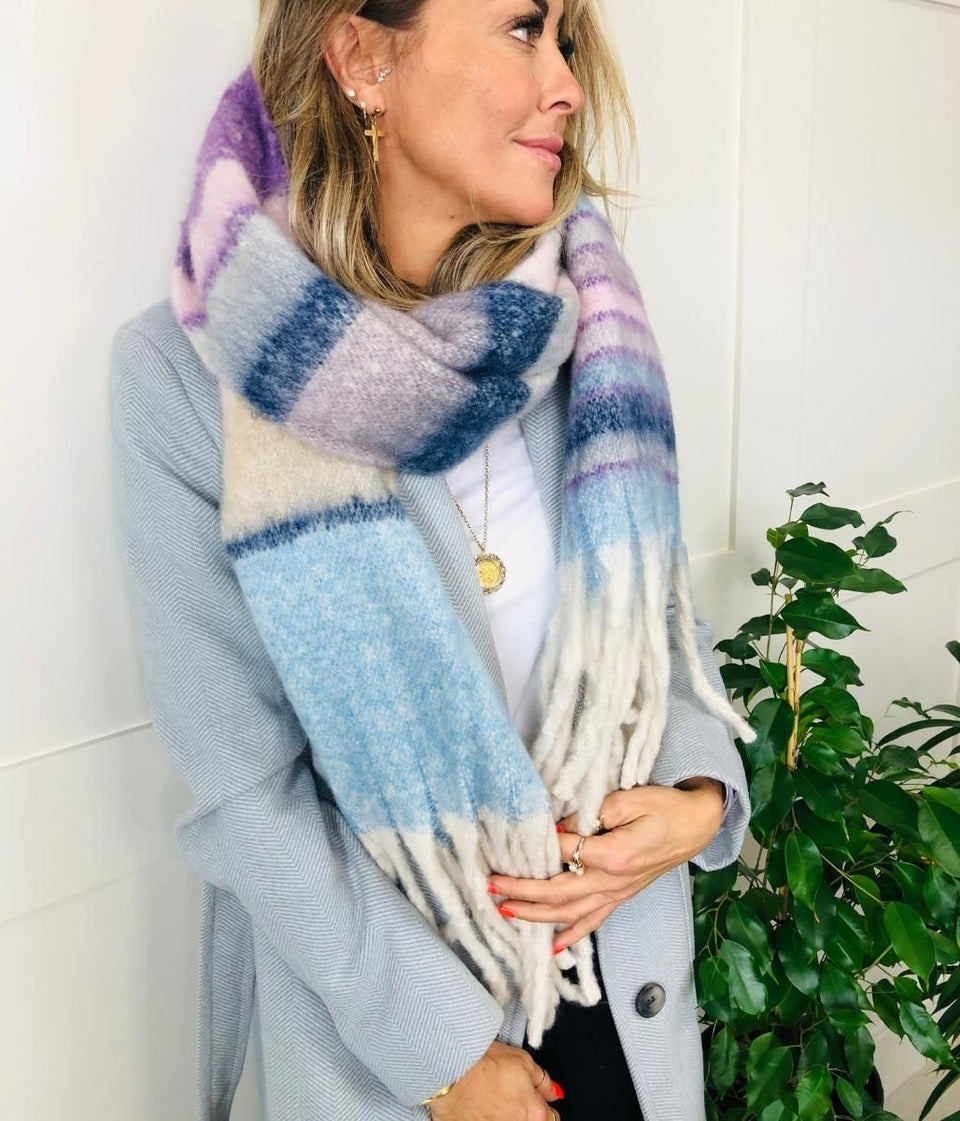 Blue Cleo Blanket Tassel Scarf