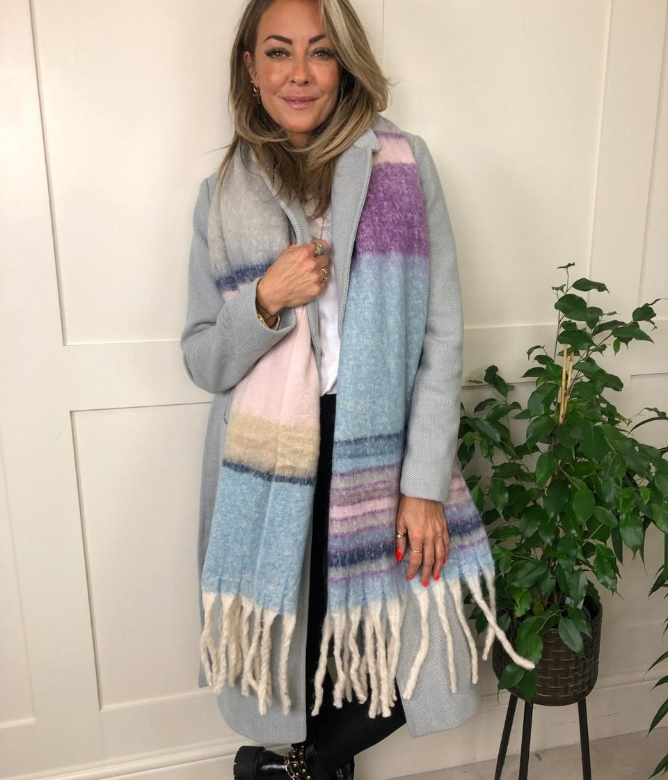 Blue Cleo Blanket Tassel Scarf