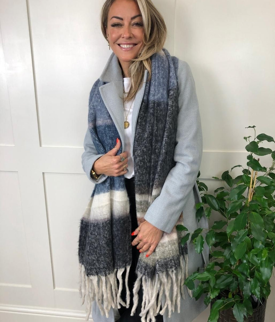 Navy Cleo Blanket Tassel Scarf