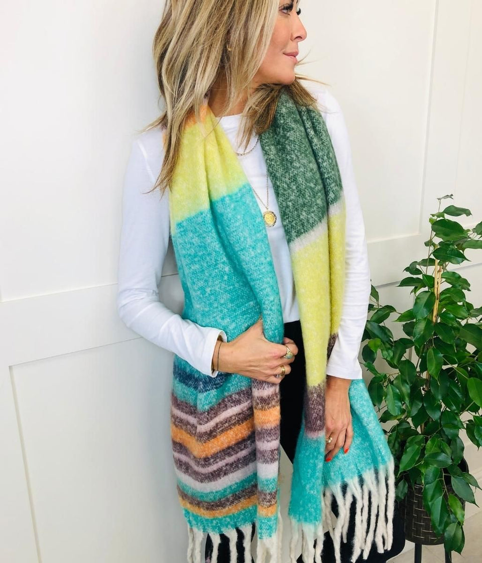 Green Cleo Blanket Tassel Scarf