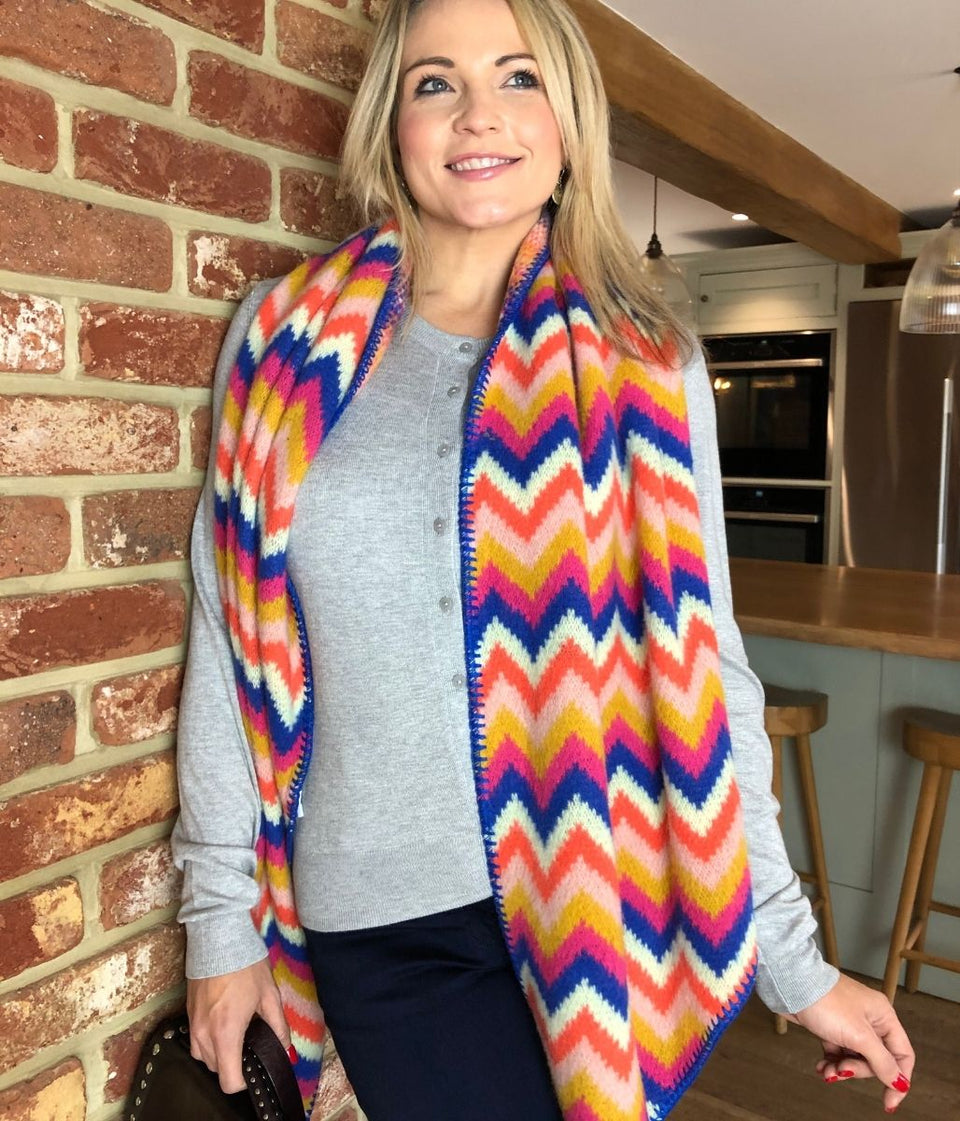 Blue Zigzag Wool Blend Scarf