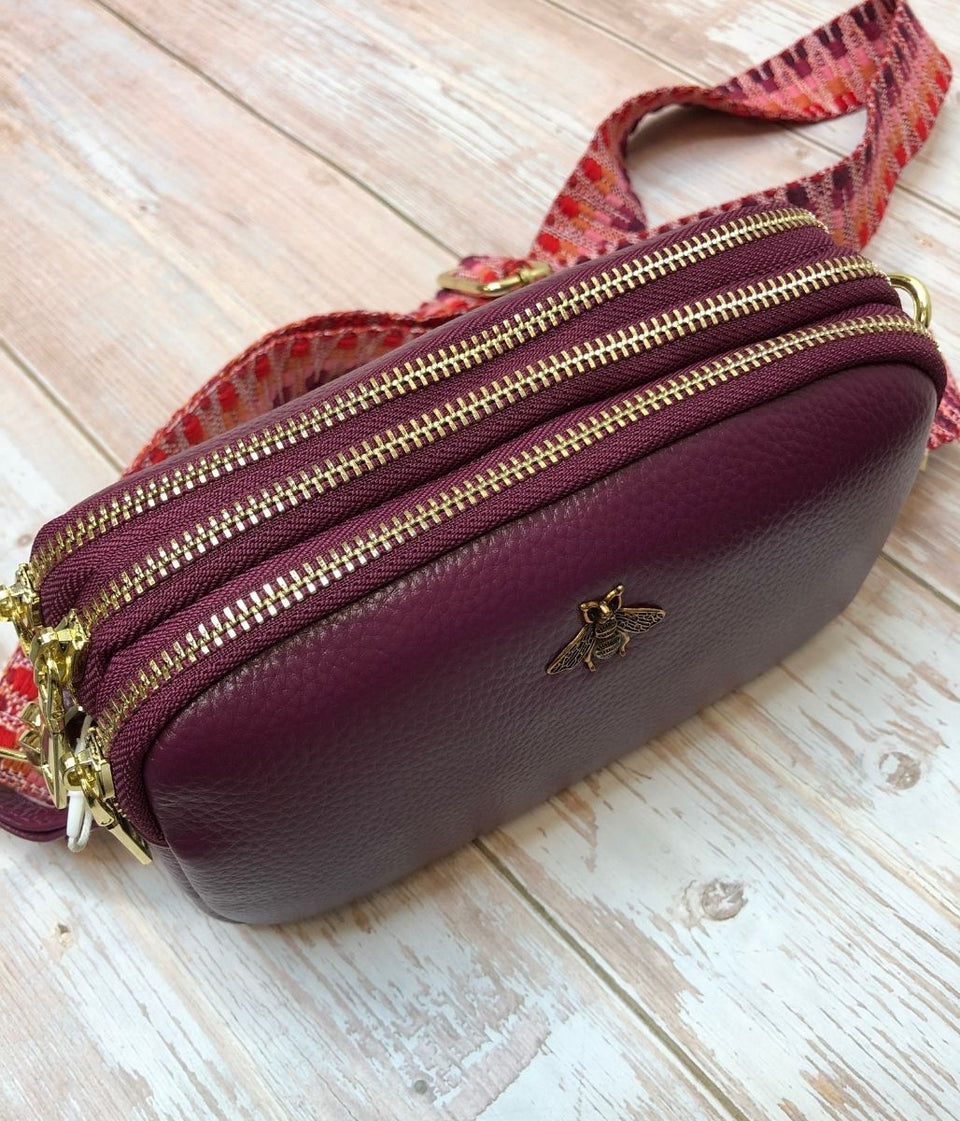 Burgundy Luxury Leather Crossbody Camera Bag Highstreet Outlet UK