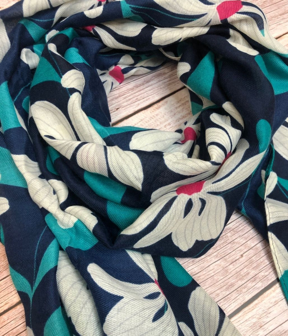 Navy Bold Blooms Scarf