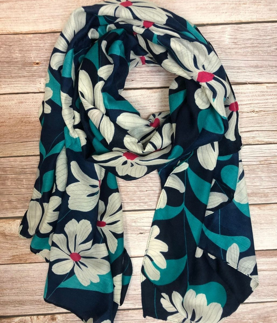 Navy Bold Blooms Scarf