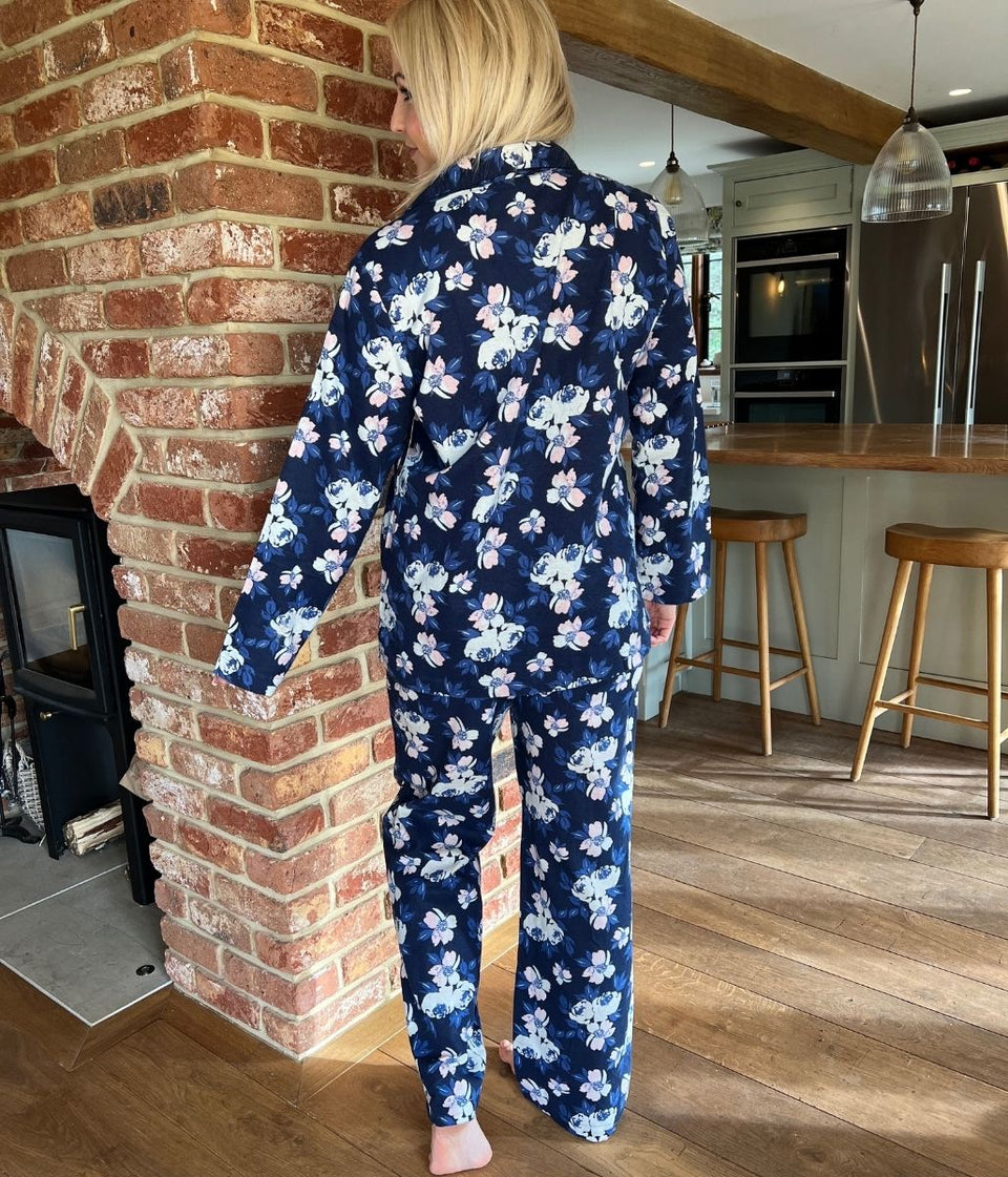 Navy Floral Brushed Cotton Pyjamas