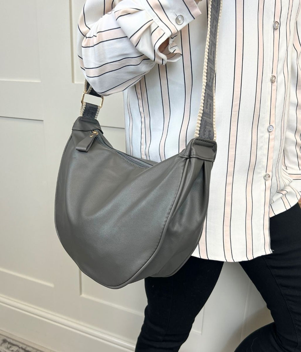 Grey Soft Crescent Bag