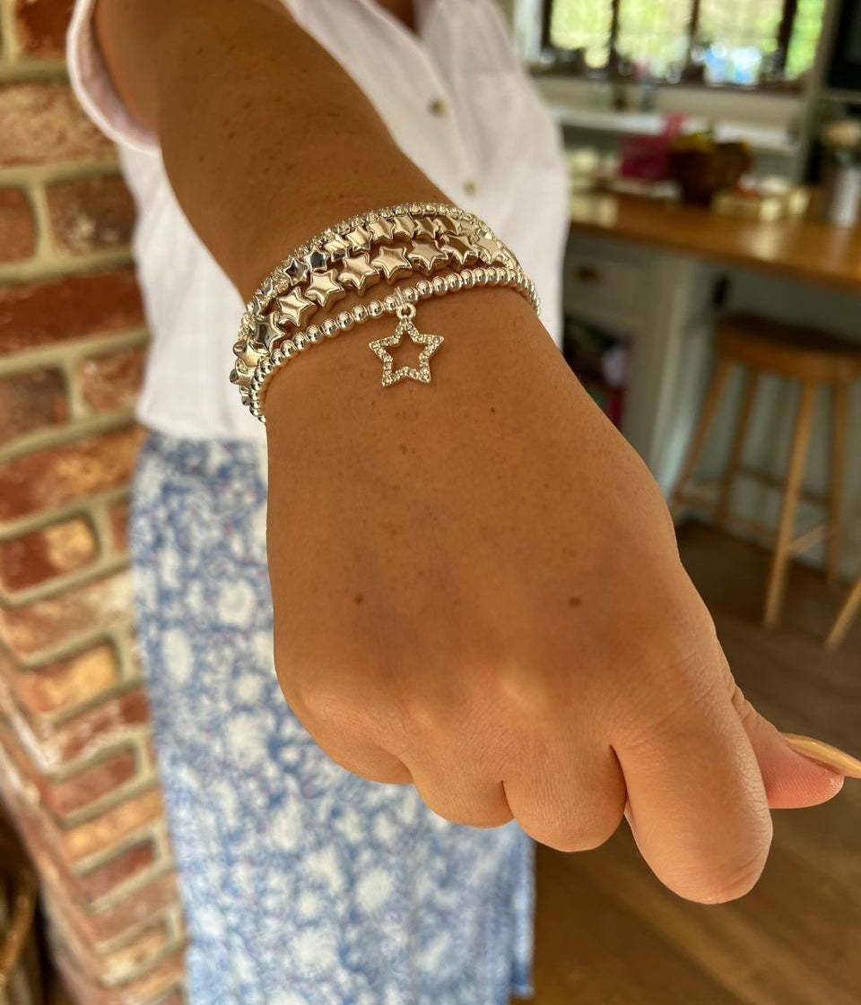 Silver Star Beaded Bracelet Stack