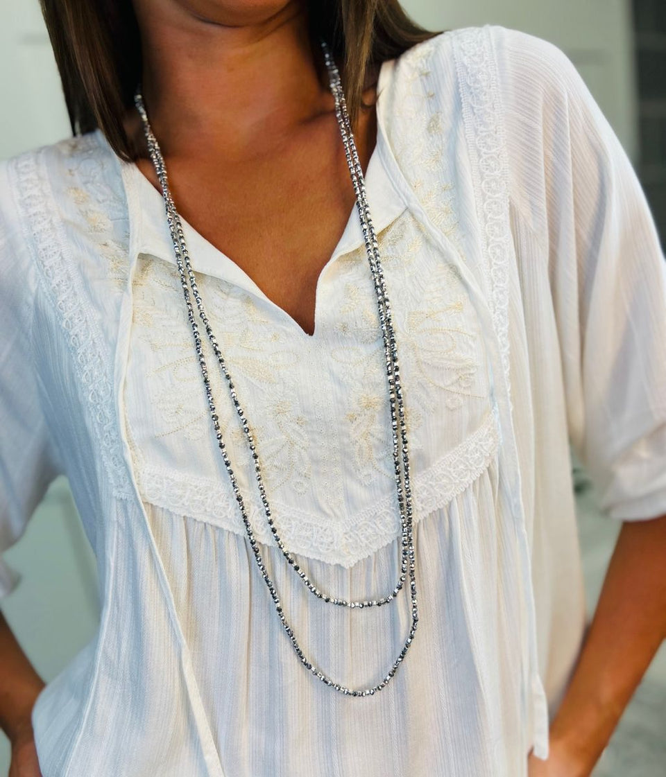 Beaded Sparkle Twin Strand Long Necklace