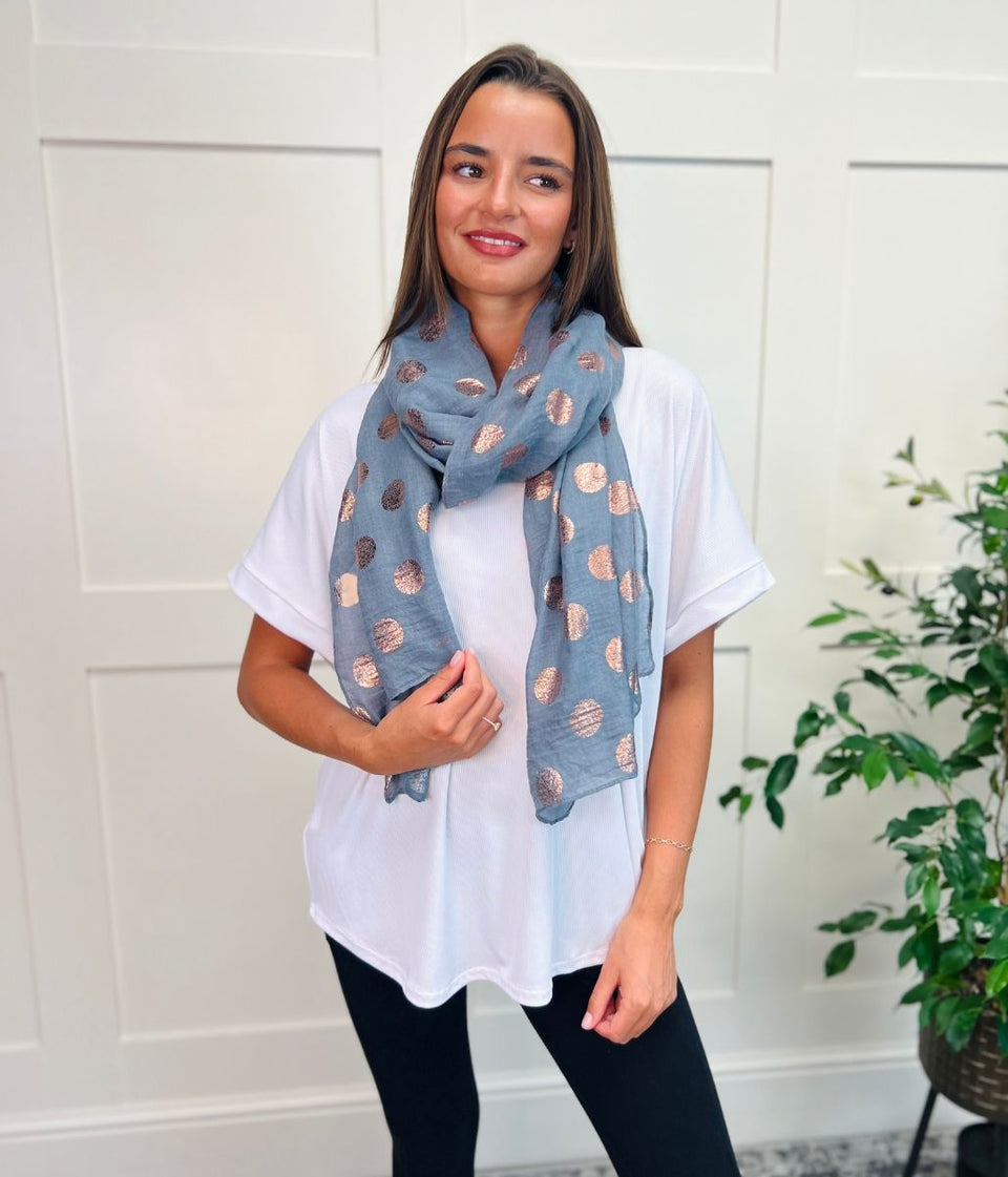 Grey Rose Gold Spot Print Scarf