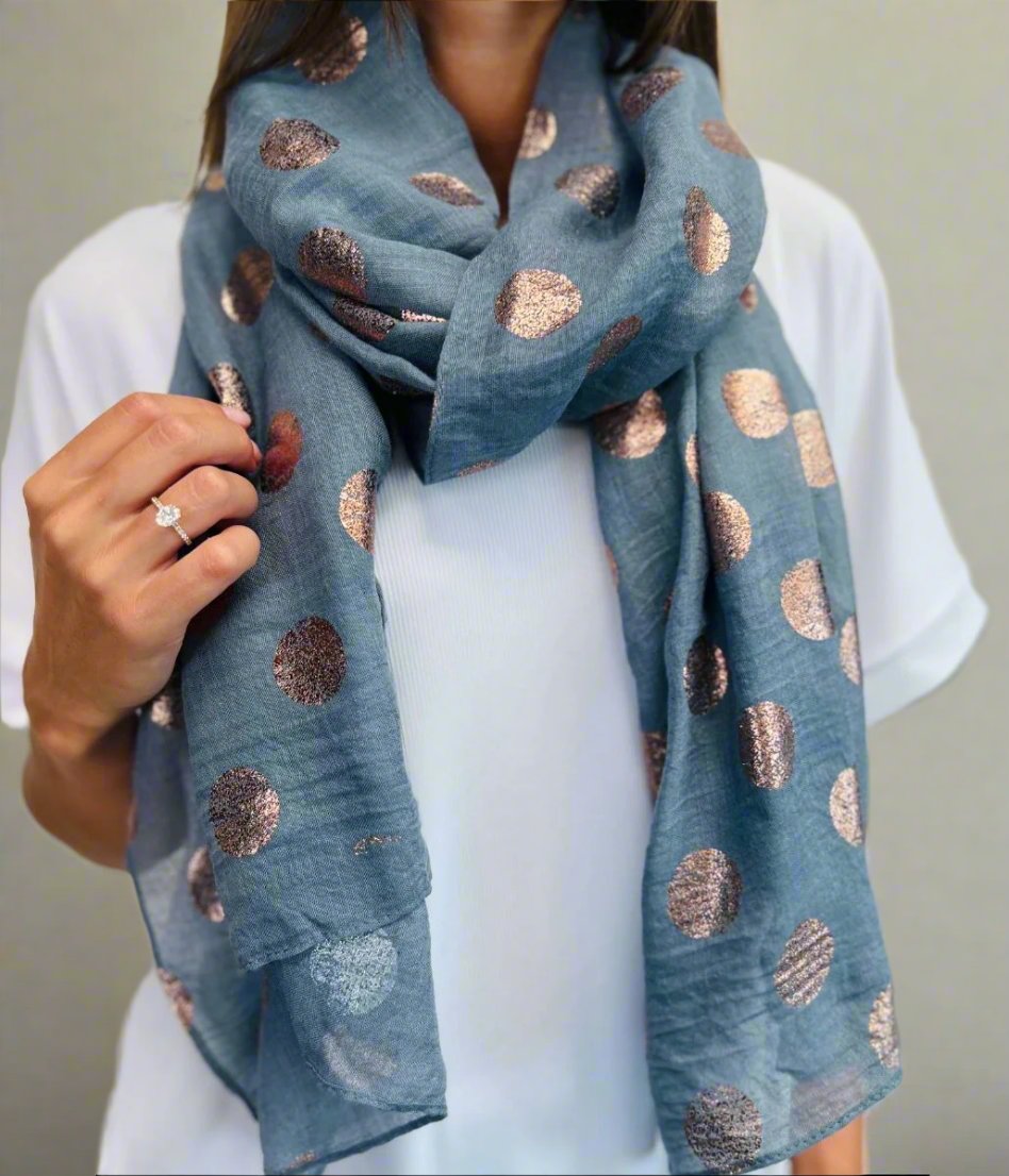 Grey metallic spot chiffon scarf