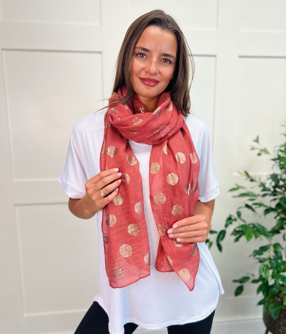 Terracotta Rose Gold Spot Print Scarf