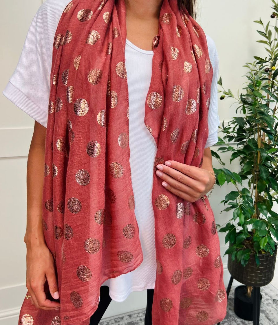 Terracotta Rose Gold Spot Print Scarf