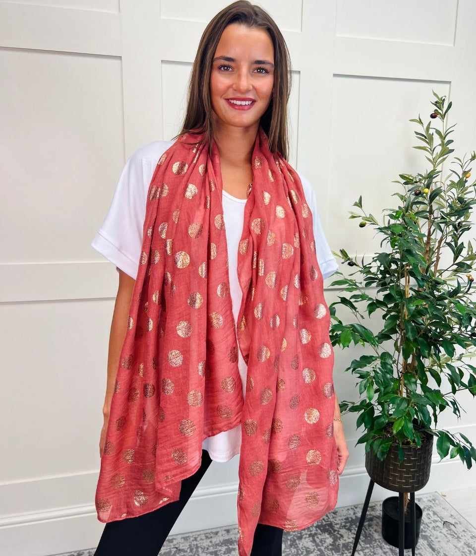 Terracotta Rose Gold Spot Print Scarf