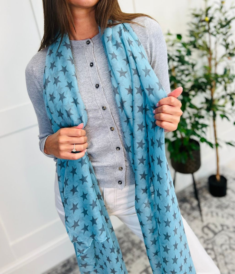 Blue Star Print Scarf