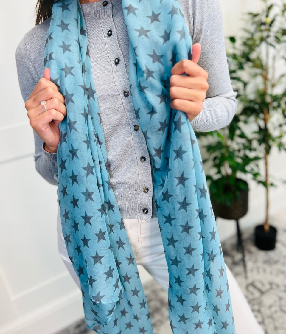 Blue Star Print Scarf