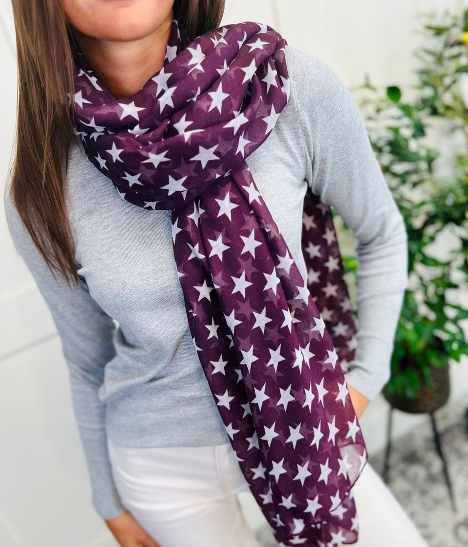 Purple Star Print Scarf