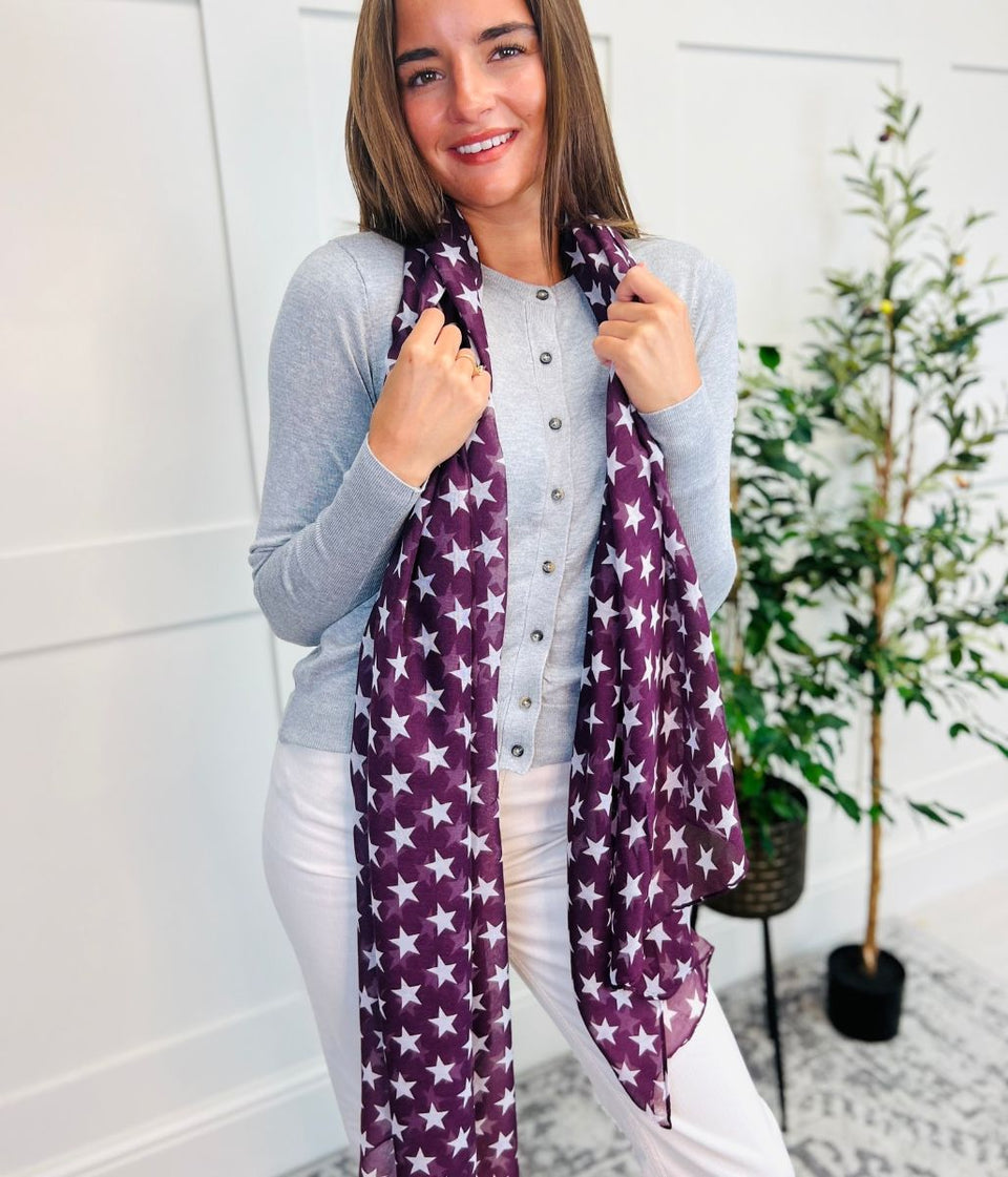 Purple Star Print Scarf