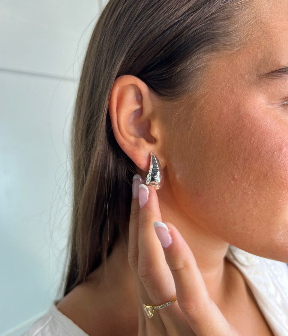 Silver Hammered Teardrop Earrings