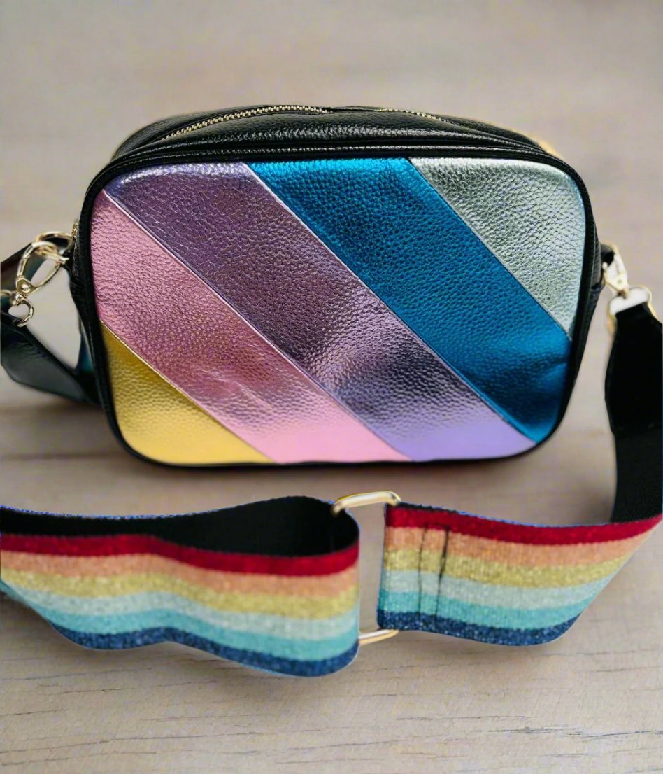 Lilac Metallic Rainbow Cross Body Camera Bag