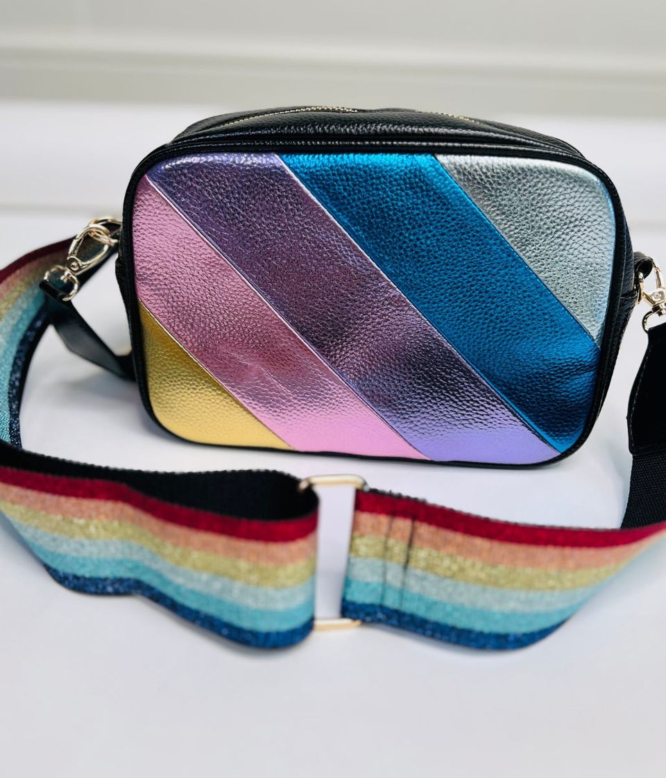 Lilac Metallic Rainbow Cross Body Camera Bag