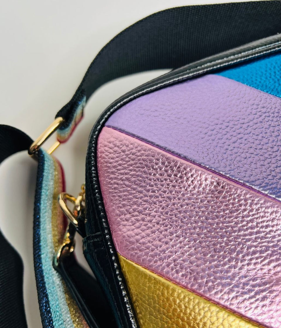 Lilac Metallic Rainbow Cross Body Camera Bag