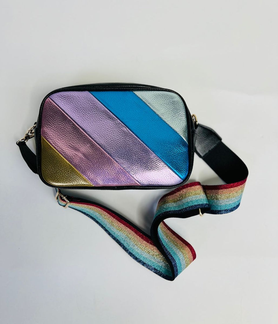 Lilac Metallic Rainbow Cross Body Camera Bag