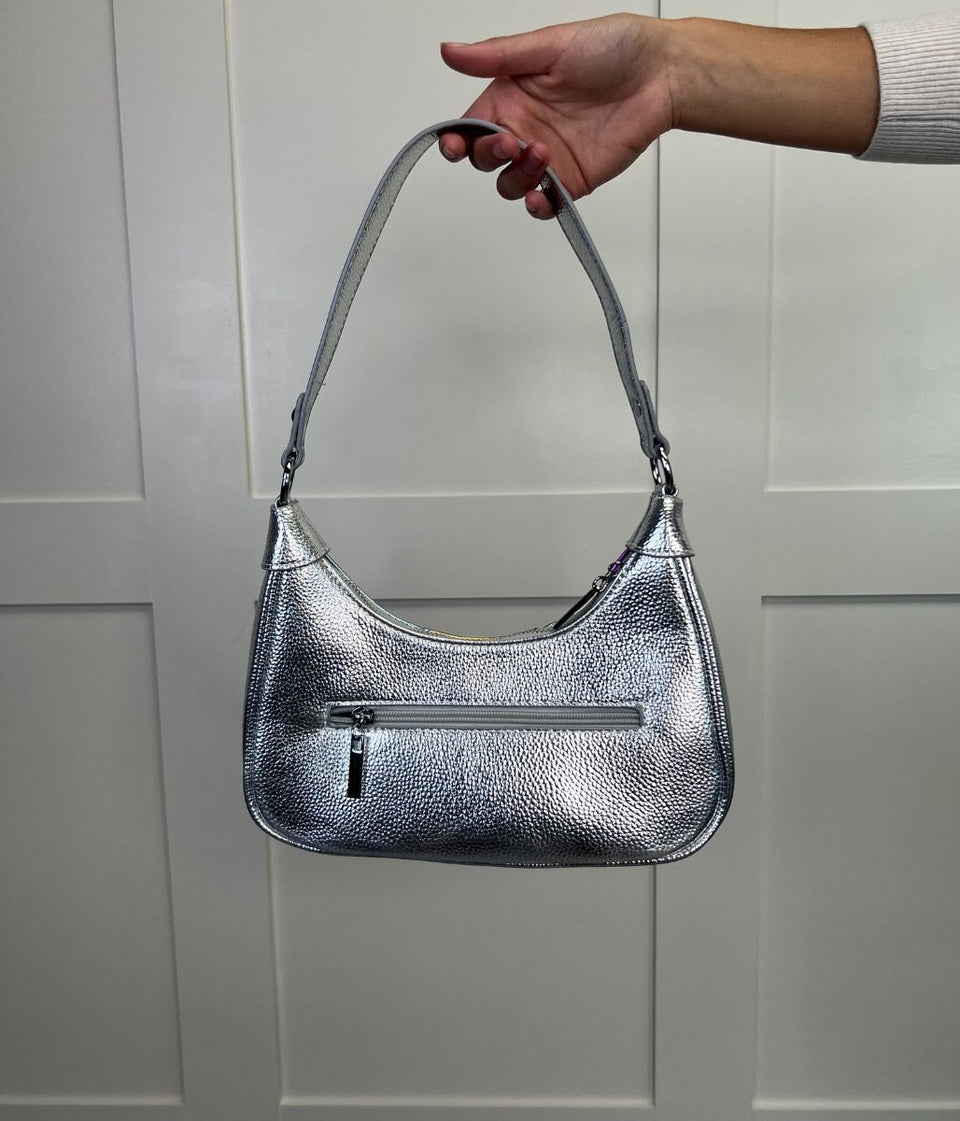 Silver Metallic 2 Way Handbag