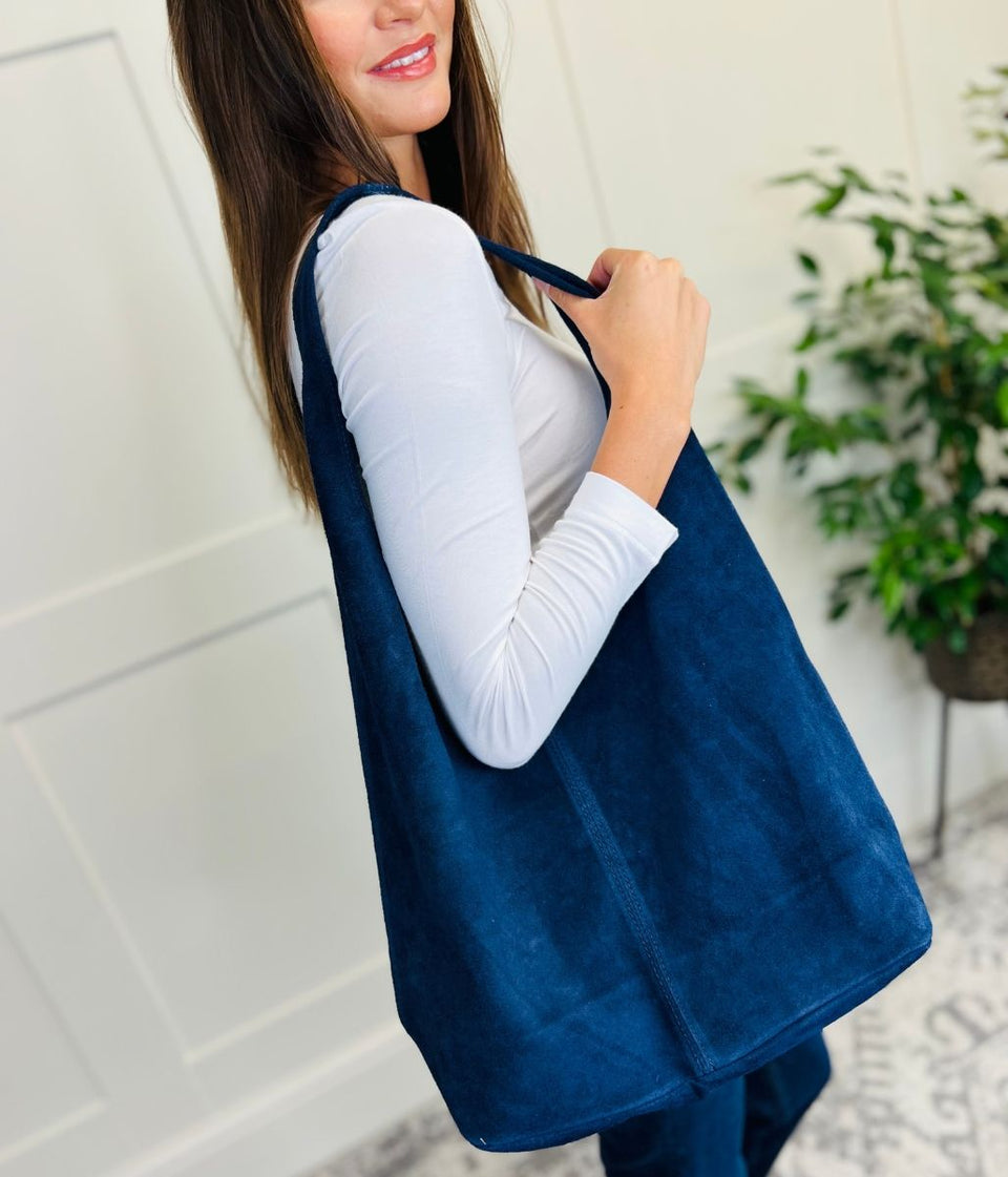 Navy Suede Tote Bag