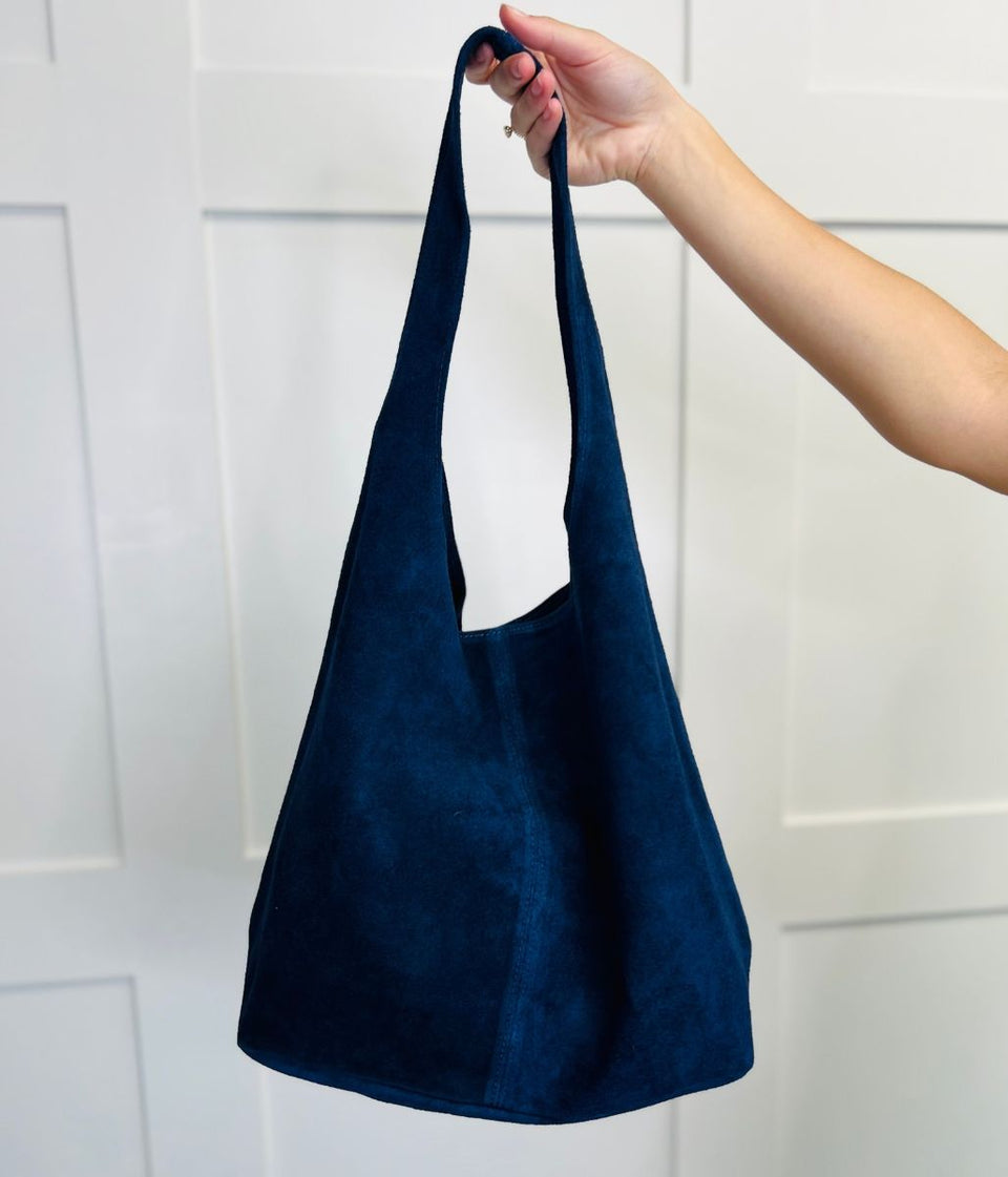 Navy Suede Tote Bag