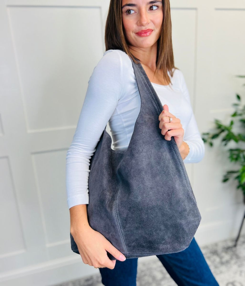 Grey Suede Tote Bag