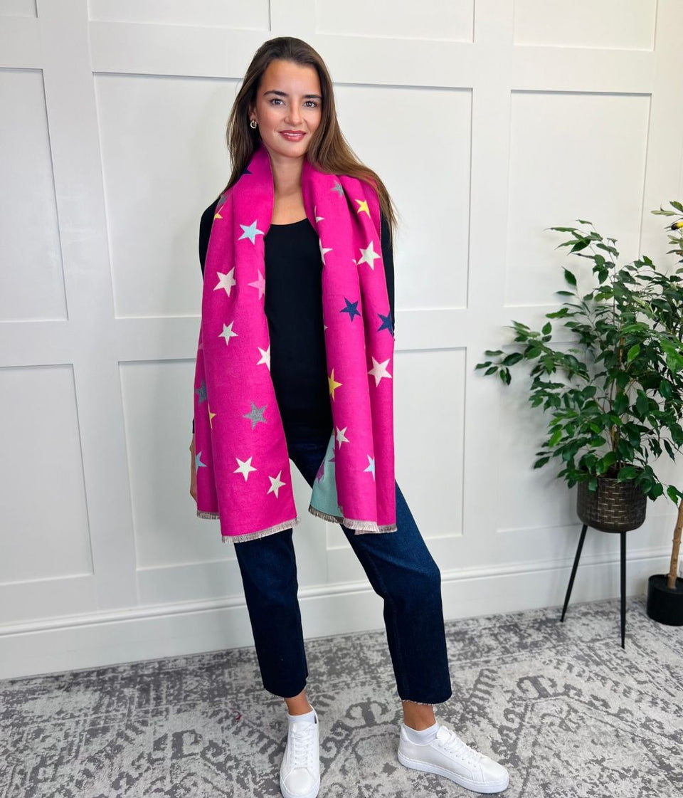 Pink Star Print Cashmere Blend Scarf