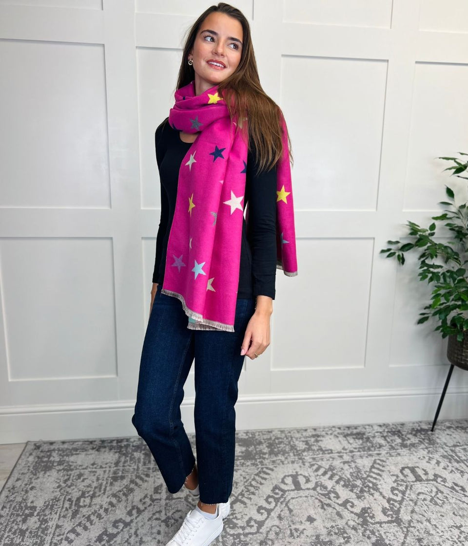 Pink Star Print Cashmere Blend Scarf