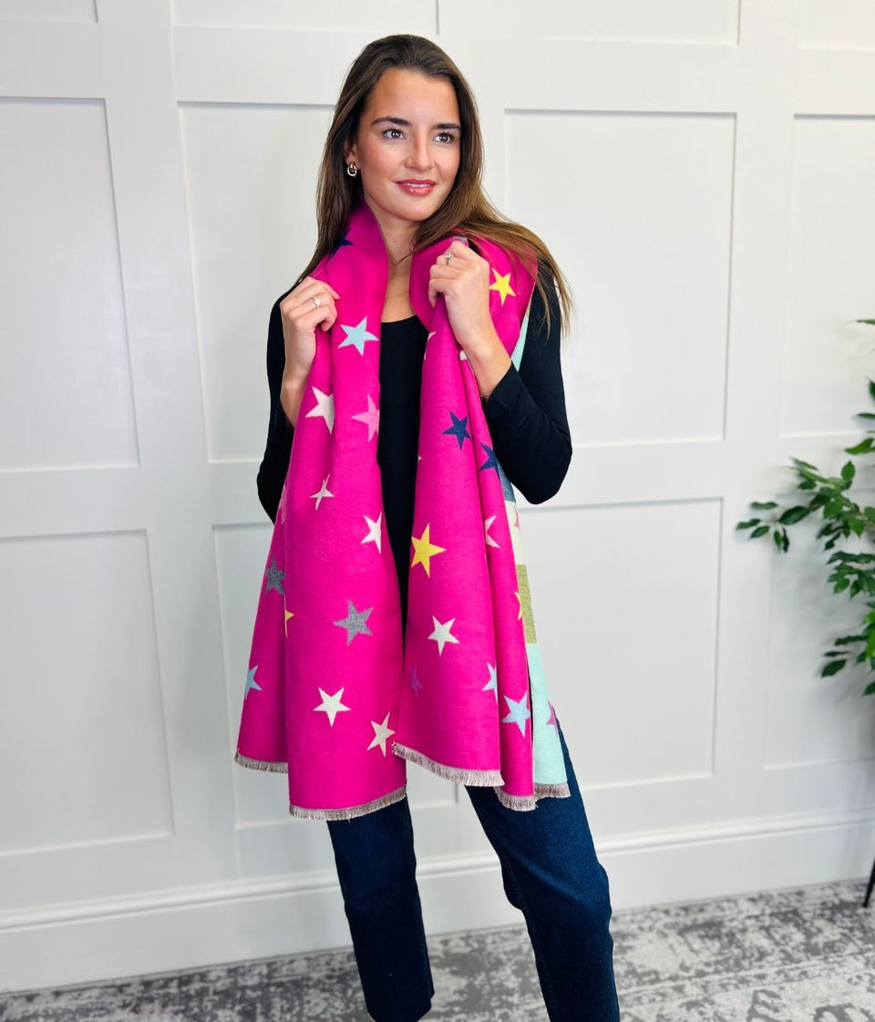 Pink Star Print Cashmere Blend Scarf