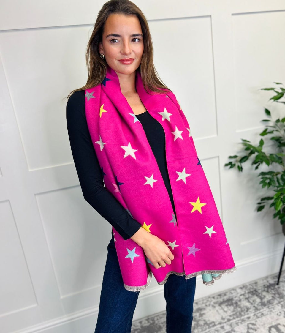 Pink Star Print Cashmere Blend Scarf