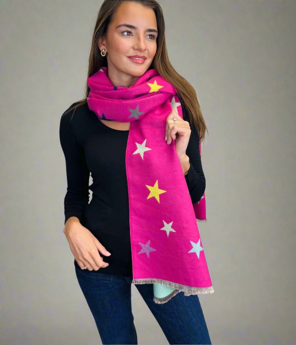 Pink Star Print Cashmere Blend Scarf