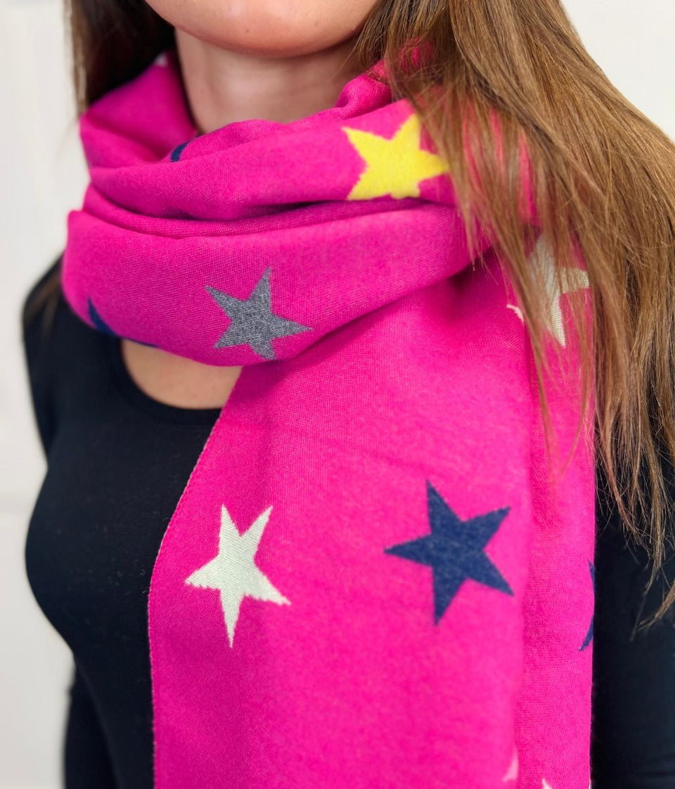 Pink Star Print Cashmere Blend Scarf